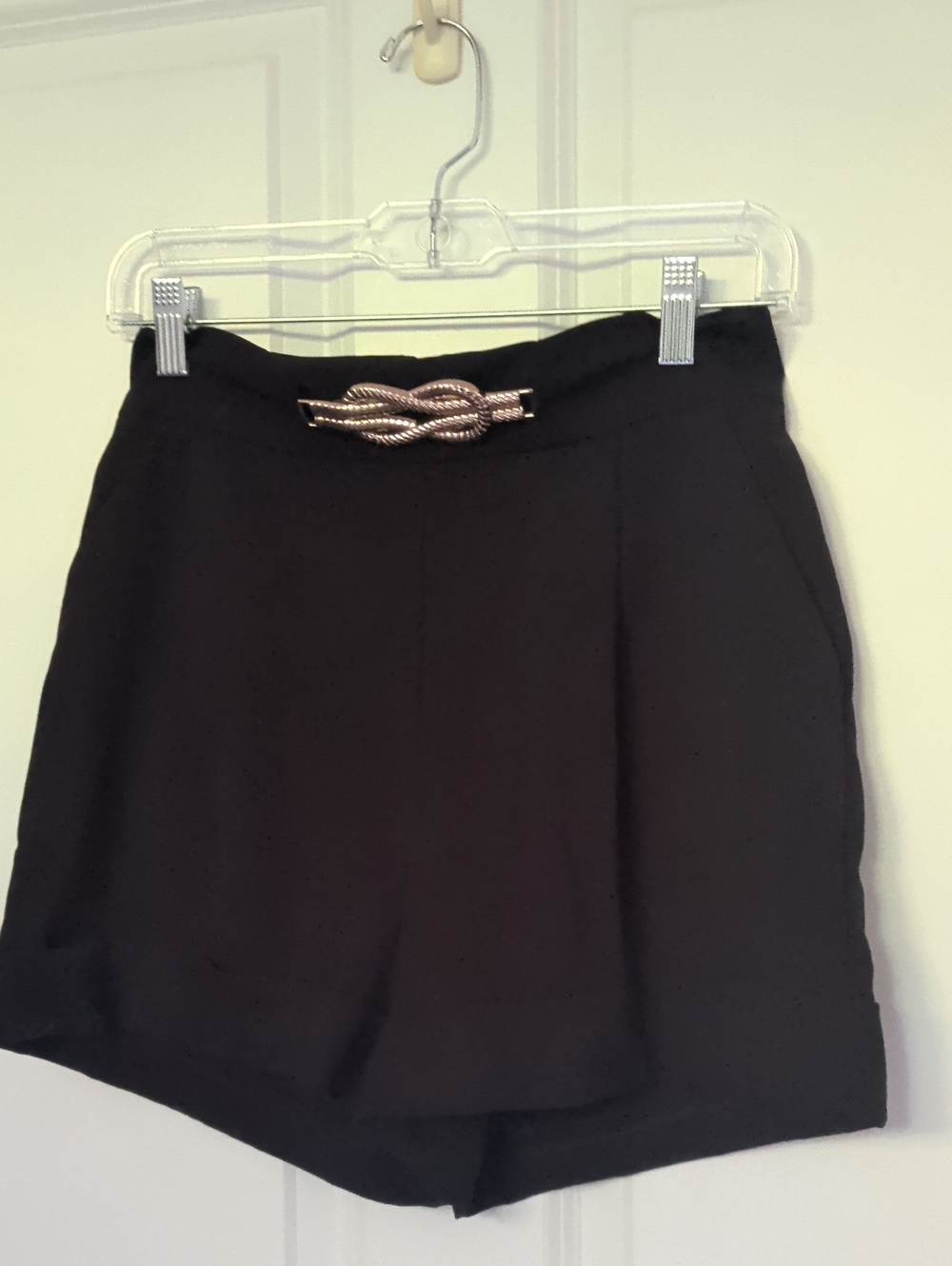 VENUS Black Asymmetrical Skort with Gold Knot Detail
